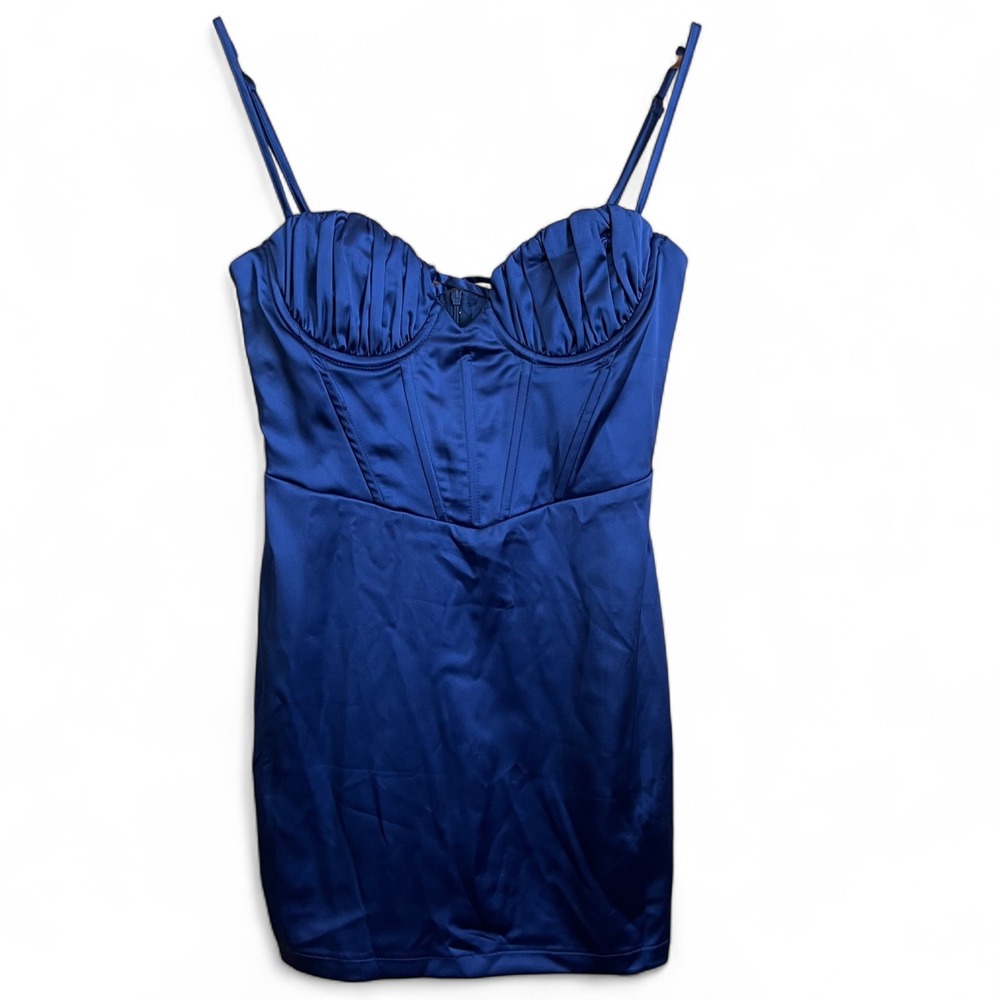 Hello Molly Satin Bustier Mini Dress Blue Size‎ Small NWT Corset Party